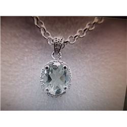 NECKLACE - 1.75CT OVAL FACETED LIVELY GREEN/YELLOW AMETHYST & ROUND FACETED DIAMOND IN STERLING SILV