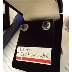 EARRINGS - NEW 3.5 CTW AMETHYST & ROUND FACETED DIAMONDS IN STERLING SILVER SETTING - INCLUDES CERTI