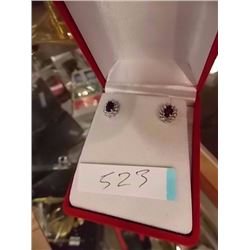 EARRINGS - BLUE SAPPHIRE & DIAMOND IN STERLING SILVER SETTING - WITH CERTIFICATE $400