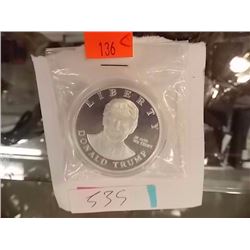 SILVER ROUND - 1 OZ .999 FINE SILVER CLAD DONALD TRUMP ROUND - STATUE OF LIBERTY MOTIF - IN CAPSULE