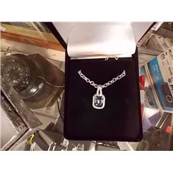 NECKLACE - EMERALD FACETED OCEAN BLUE MYSTIC TOPAZ IN STERLING SILVER SETTING - RETAIL ESTIMATE $350