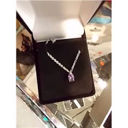 NECKLACE - OVAL FACETED PURPLE AMETHYST IN STERLING SILVER SETTING - RETAIL ESTIMATE $275