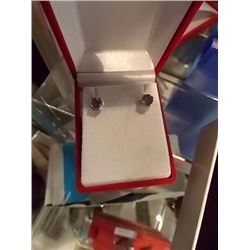 EARRINGS- 1.5 CTW AMETHYST & DIAMONDS IN STERLING SILVER SETTING - RETAIL ESTIMATE $300