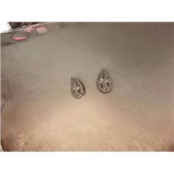 EARRINGS - NEW OVAL FACETED BLUE TOPAZ & ROUND FACETED YELLOW CHAMPAGNE DIAMONDS IN STERLING SILVER 