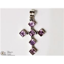 STERLING SILVER AMETHYST CROSS SHAPED PENDANT