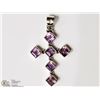 Image 1 : STERLING SILVER AMETHYST CROSS SHAPED PENDANT