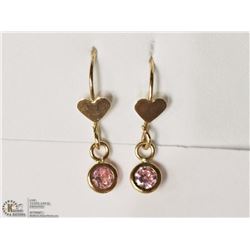 10KT YELLOW GOLD PINK CUBIC ZIRCONIA EARRINGS