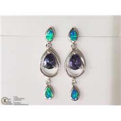 ST SILVER CREATED OPALITE TANZANITE EARRINGS