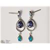 Image 2 : ST SILVER CREATED OPALITE TANZANITE EARRINGS