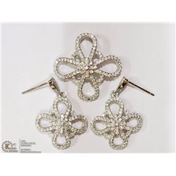 ST SILVER CRYSTAL FLOWER PENDANT & EARRINGS