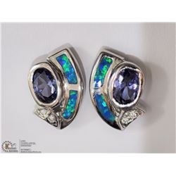 ST SILVER CREATED OPALITE TANZANITE CZ EARRINGS