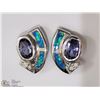 Image 1 : ST SILVER CREATED OPALITE TANZANITE CZ EARRINGS