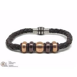 BROWN LEATHER BEAD BRACELET