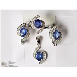 ST SILVER SAPPHIRE SET W/ EARRINGS RING & PENDANT