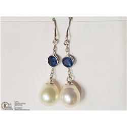14KT WHITE GOLD SAPPHIRE PEARL EARRINGS