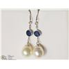 Image 1 : 14KT WHITE GOLD SAPPHIRE PEARL EARRINGS