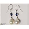 Image 2 : 14KT WHITE GOLD SAPPHIRE PEARL EARRINGS