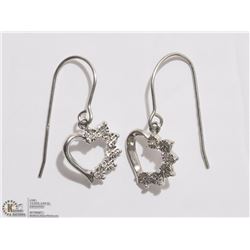 STERLING SILVER DIAMOND HEART SHAPED EARRINGS