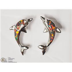 STERLING SILVER OPALITE DOLPHIN SHAPED EARRINGS