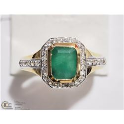 ST SILVER GOLD PLATED EMERALD&CUBIC CRYSTAL RING
