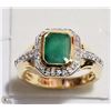 Image 2 : ST SILVER GOLD PLATED EMERALD&CUBIC CRYSTAL RING