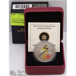 2012-25 CENT COLORED COIN EVENING GROSBEAK