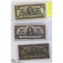 SHEET W/ 1937 CANADIAN $20 $10 $1 BANK NOTES