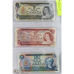 SHEET OF 1970'S CANADIAN MULTICOLOR $1,$2,$5