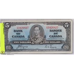 1937 CANADIAN $5 DOLLAR BILL