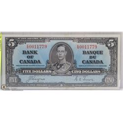 1937 CANADIAN  $5 DOLLAR BILL