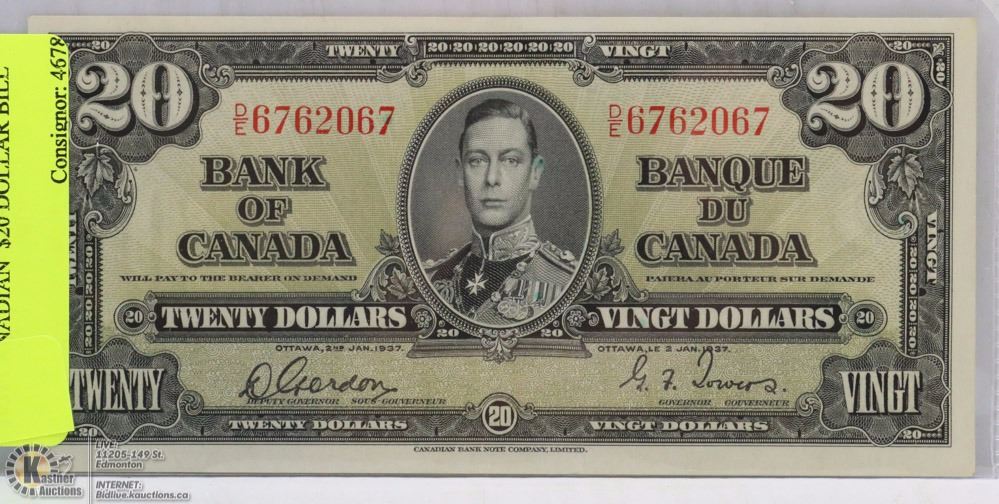1937 CANADIAN 20 DOLLAR BILL 1937 CANADIAN 20 DOLLAR BILL