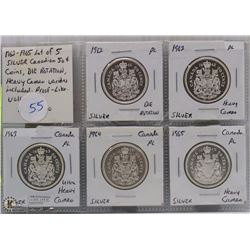 LOT OF 5 CANADIAN HALF DOLLAR SILVER COINS