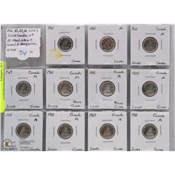 LOT OF 11 CANADIAN 10 CENT SILVER COINS