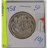 Image 1 : CANADIAN 1958 SILVER HALF DOLLAR