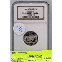 USA 2006 S SILVER 25 CENT NEVADA CAMEO COIN