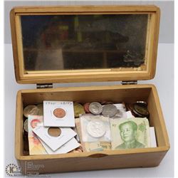 ESTATE WOODEN STORAGE BOX FULL OF