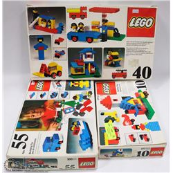 LOT OF 3 VINTAGE LEGO SETS, 2 COMPLETE. 1 BOX ONLY