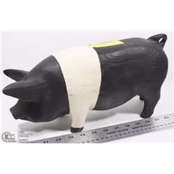 HAND CARVED WOOD PIG STATUE SIGNED G.C. 1987