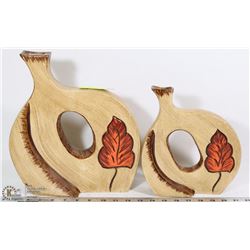 TWO WOOD STYLE CERAMIC SHOW HOME VASES