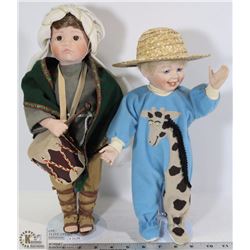 LOT OF 2 PORCELAIN DOLLS WITH STANDS