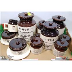 VINTAGE ABENAKIS CANADIAN POTTERY 4 CANISTERS, 3