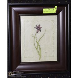 WOOD FRAMED FLOWER SIGNED PRINT
