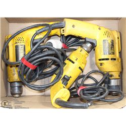 LOT OF 3 USED DEWALT ELECTRIC DRILLS
