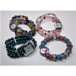 LOT OF 4  BEAD BRACELET WATCHES