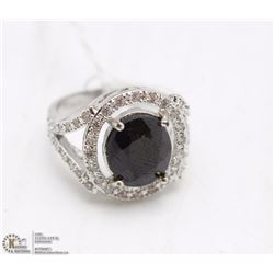 NATURAL BLUE SAPPHIRE AND CZ RING SIZE 8