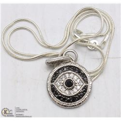 .925 SILVER BLK DIAMOND EVIL EYE NECKLACE