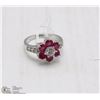 Image 1 : .925 SILVER NATURAL RUBY RING & CZ SIZE 6.5