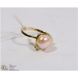 #81 FRESH WATER PEARL & CZ  RING .925 STERLING SILVER