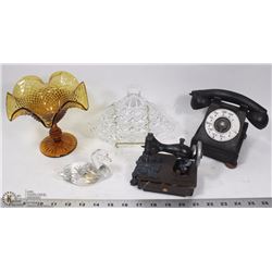 VINTAGE ITEMS GLASS GOLD PEDESTAL