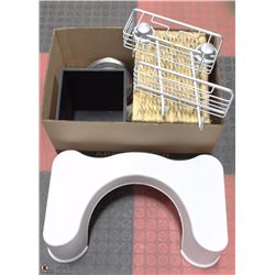 BOX W/ POTTY TRAINING STOOL, WICKER BASKET, METAL
